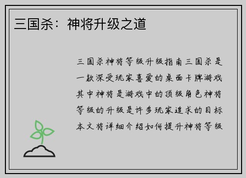 三国杀：神将升级之道